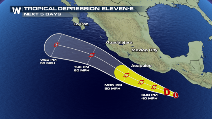 Tropical Depression 11-E Forms in Active E. Pacific
