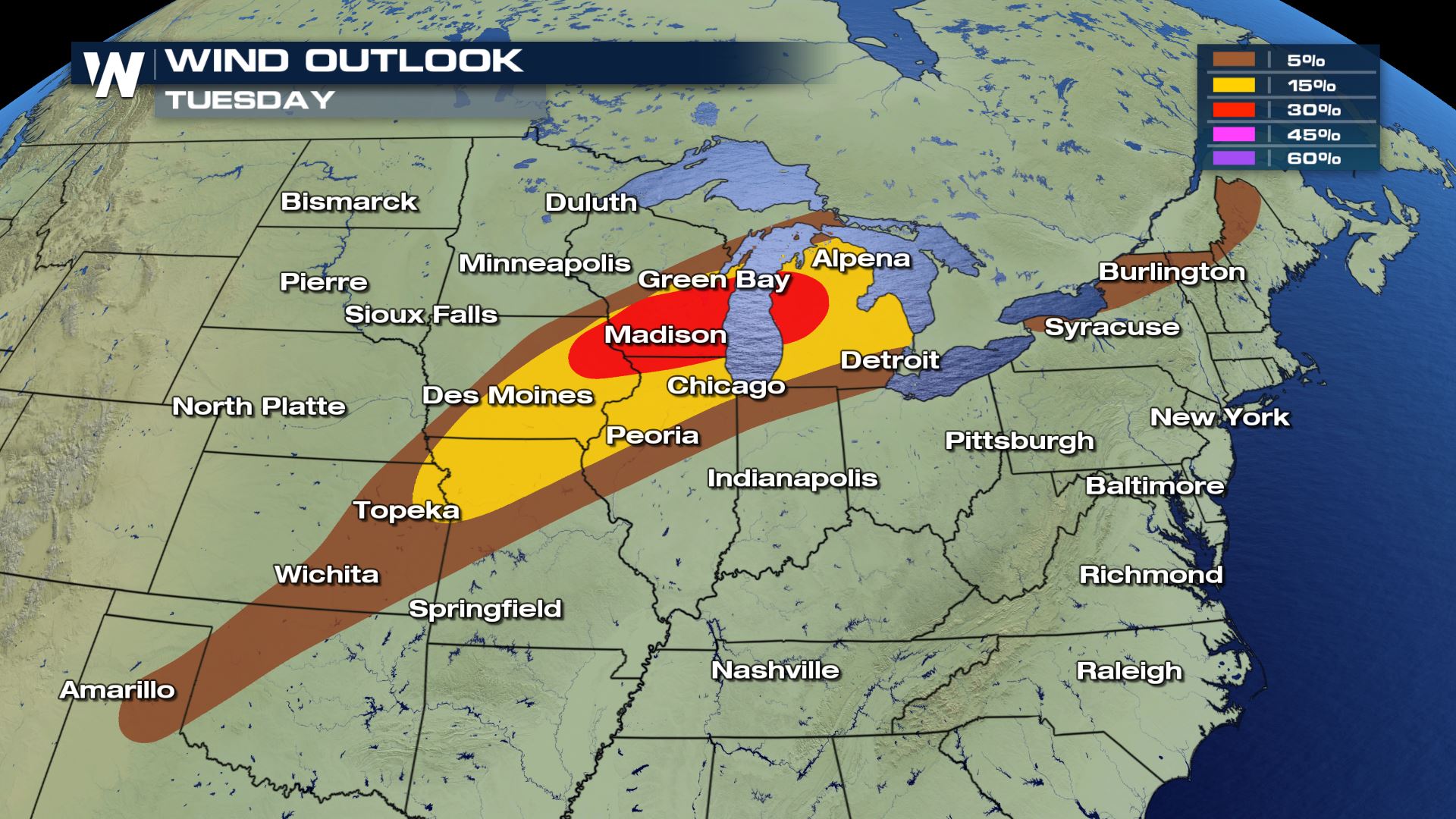 Severe Storms and Heavy Rain from Missouri to Michigan Tuesday