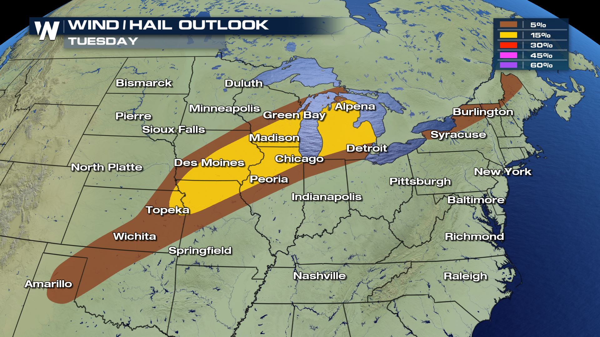 Severe Storms and Heavy Rain from Missouri to Michigan Tuesday