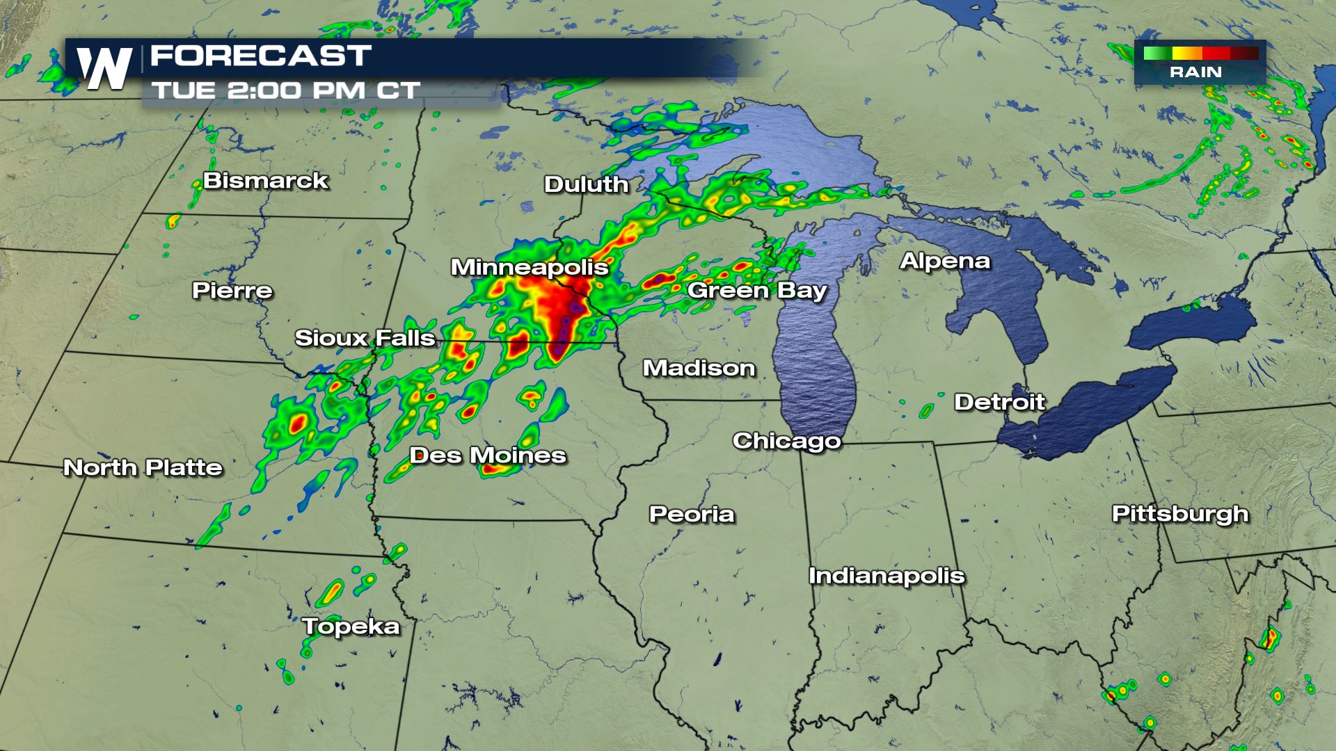 Severe Storms and Heavy Rain from Missouri to Michigan Tuesday