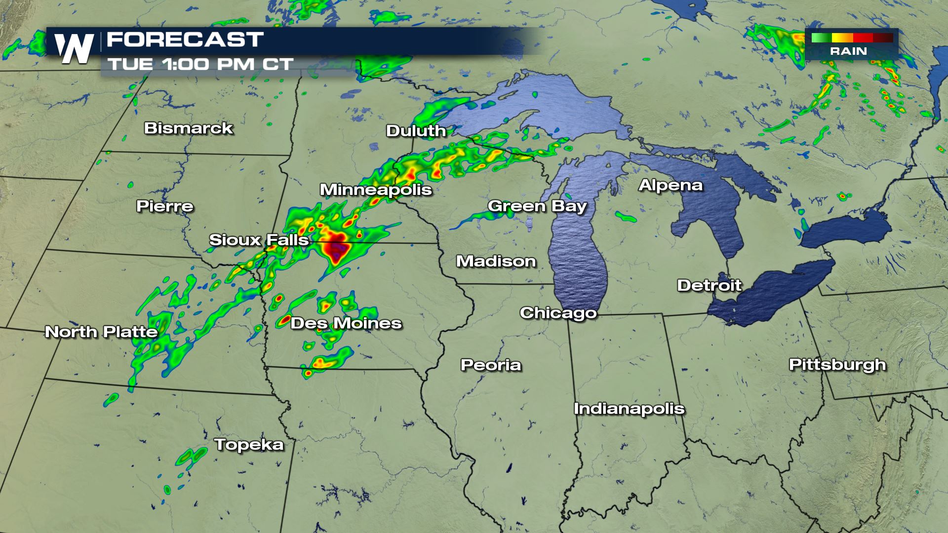 Severe Storms and Heavy Rain from Missouri to Michigan Tuesday