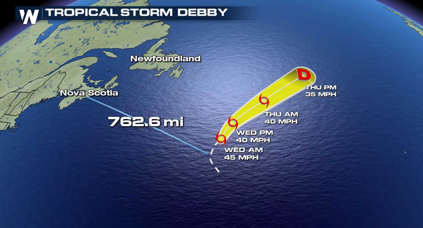 Track of Tropical Storm Debby