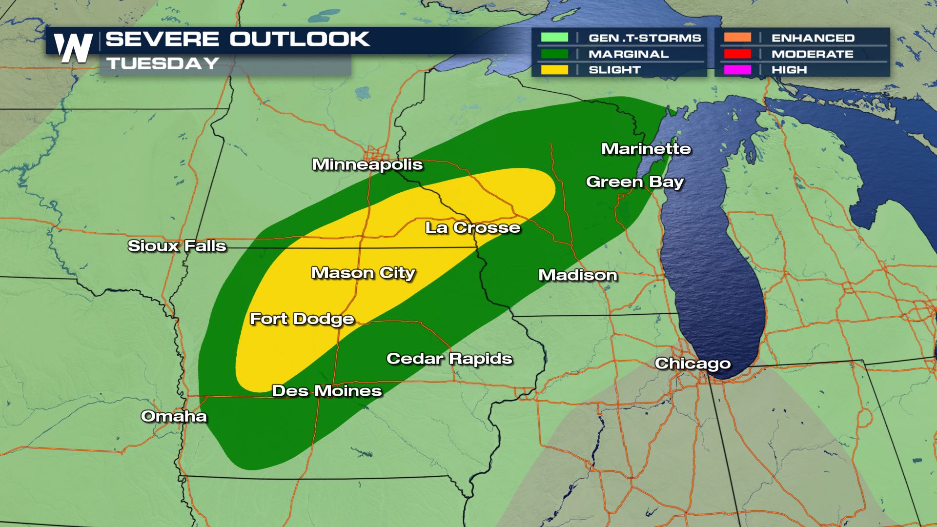 Tornadoes and Damaging Winds Possible for the Upper Midwest Tuesday