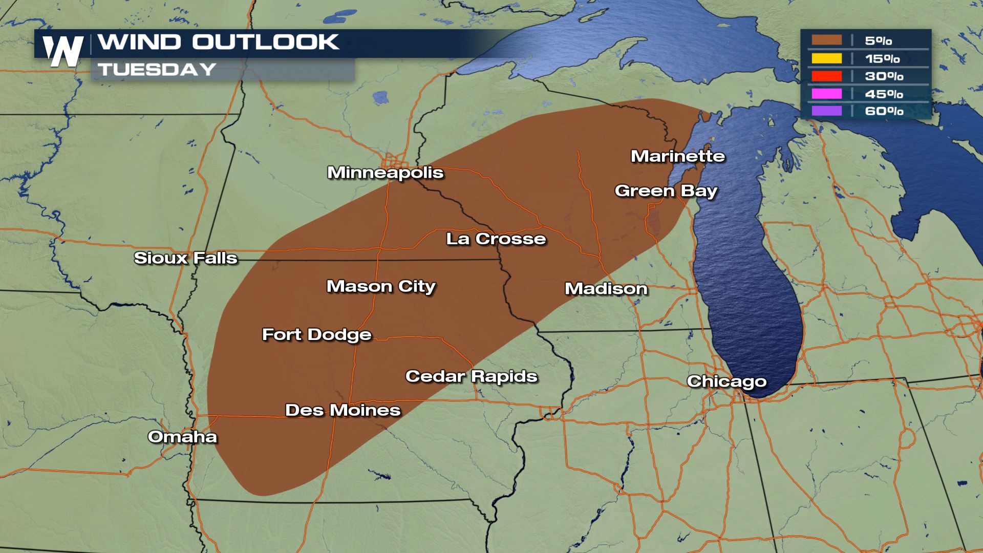 Tornadoes and Damaging Winds Possible for the Upper Midwest Tuesday