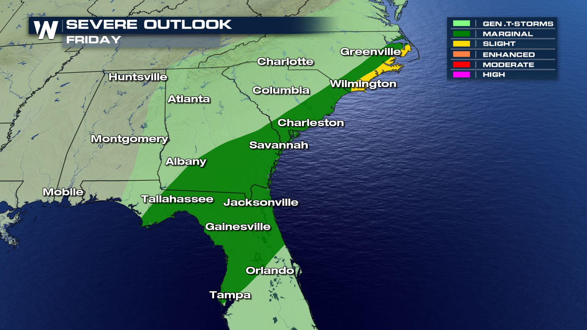 Severe Weather Chances for the Southeast Friday