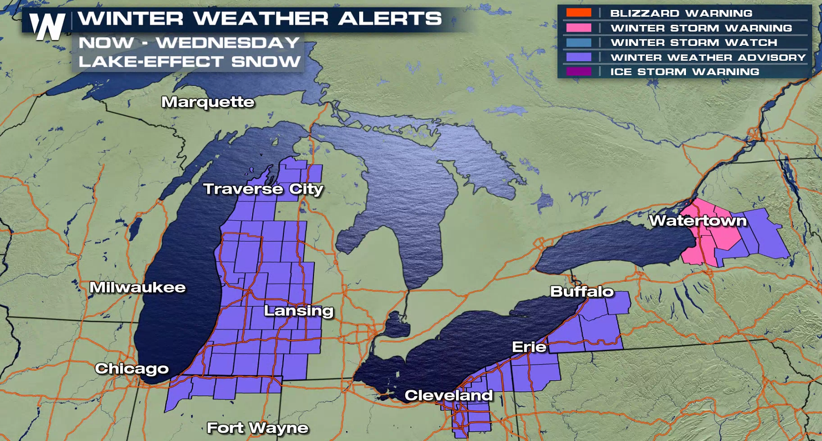 Heavy Areas of Lake Effect Snow - WeatherNation
