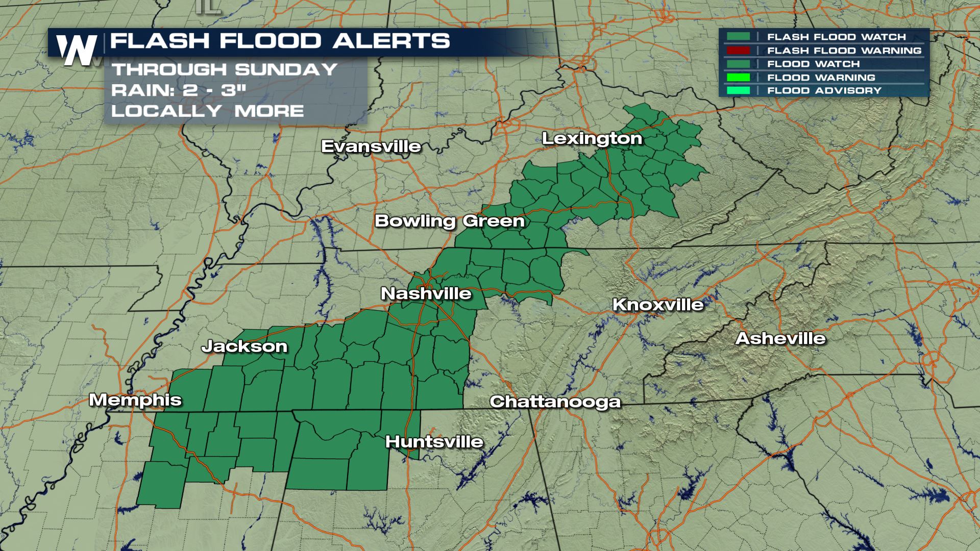 Flooding likely across parts of the Tennessee River Valley Sunday