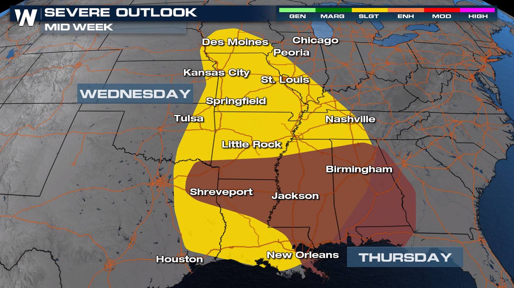 Deep South Severe Storm Outlook Mid Week - WeatherNation