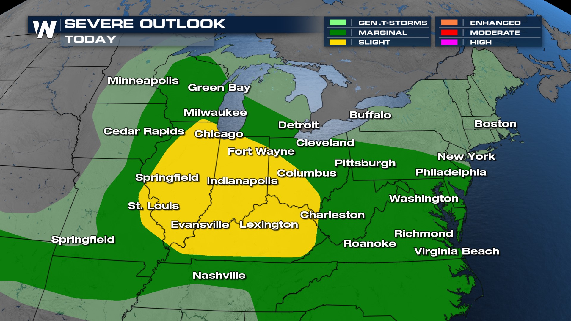 Downpours & Gusts Possible Across Great Lakes and Ohio Valley